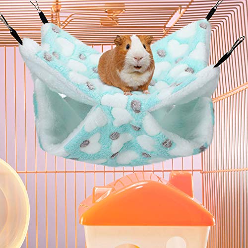 Boao 2 Pcs Guinea Pig Rat Hammock Guinea Pig Hamster Ferret Hanging Hammock Accessories for Small Animals Chinchilla Parrot Sugar Glider Ferret Squirrel (Mint Green, Pink, Heart Pattern) - color: Blue, Pink