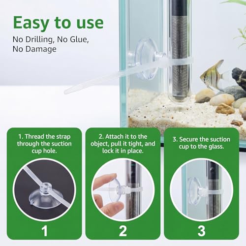 JJUNW 30Pcs Aquarium Suction Cups, Mini Suction Cups with 40 Pcs Zip Ties Clear Fish Tank Suction-Cups- Without Hooks for Aquarium Fish Tank Decoration Moss Shrimp Nest Reptile Hammocks
