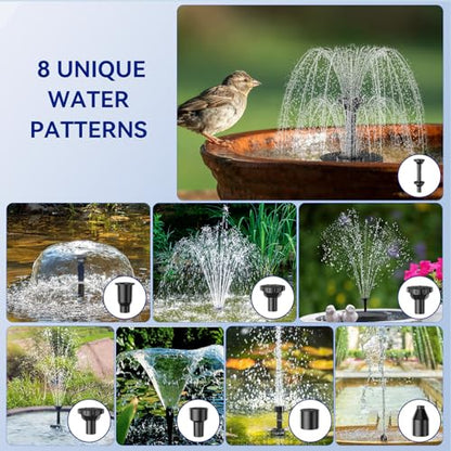 Antfraer Solar Fountain Pump for Bird Bath, 8W Solar Water Fountain Pump with Dry-Run Protection & Double-Layer Nozzles, Solar Powered Fountain with 5Ft Tubing for Small Pond, Bird Bath, Water Feature - style: 8W