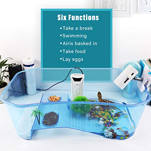 PINVNBY Plastic Turtle Tank Reptile Habitat Pet Terrariums Turtles Tank Aquarium Terrapin Topper Basking with Platform Plants,Durable,Safe, Non-Toxic(Blue) - color: Blue, size: 【1 PCS】