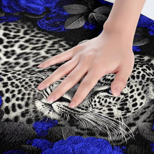 Erosebridal 3D Cheetah Bath Mat Blue Rose Leopard Print Bath Rugs for Women Romantic Flowers Area Rug African Safari Animals Living Room Rugs Animal Hide Spot Wild Safari Theme Shower Mat 20"x32" - color: Multi 07, size: 1'8" x 2'8" (Rectangular)