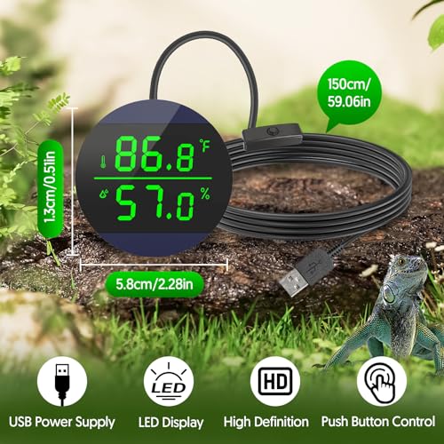 QZQ Reptile Thermometer and Humidity Gauge, Digital Display, Blue | LED Thermometer Hydrometer, Reptile Tank Accessories for Bearded Dragon, Crested Gecko, Snake, Lizard, USB Power Supply - color: Blue