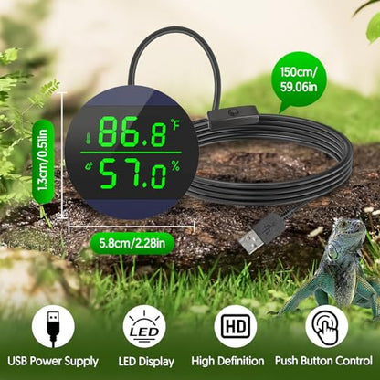 QZQ Reptile Thermometer and Humidity Gauge, Digital Display, 2-Pack Blue | LED Thermometer Hydrometer, Reptile Tank Accessories for Bearded Dragon, Crested Gecko, Snake, Lizard, USB Power Supply - color: Blue - 2 Pack