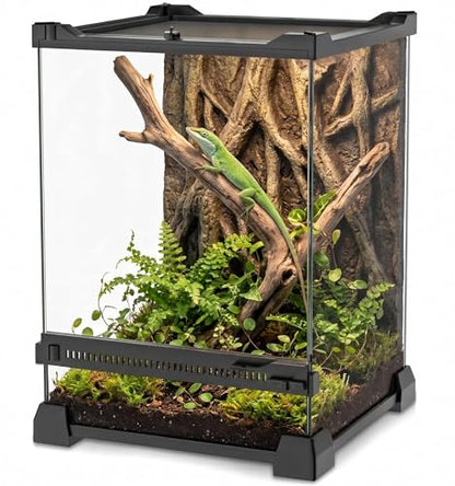 8"x8"x12" Reptile Terrarium, Single-Door Glass Arboreal Vivarium for Small Arboreal Lizards Such as Small Day Geckos, with Lock, Cable Port & Waterproof Deep Base Below Front Door