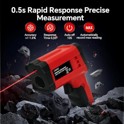 Infrared Thermometer Gun, Digital Laser Temperature Gun -58°F to 1022°F, Adjustable Emissivity, LCD Backlight, MAX/MIN Display, Non-Contact Thermometer for Pizza Oven, BBQ, HVAC, Griddle - color: Red（-58℉-1022℉）