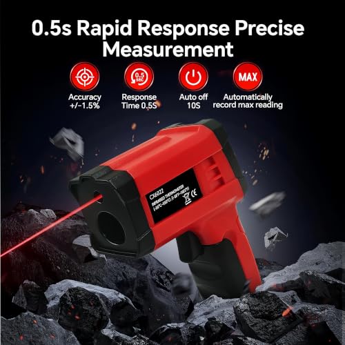 Infrared Thermometer Gun, Digital Laser Temperature Gun -58°F to 1022°F, Adjustable Emissivity, LCD Backlight, MAX/MIN Display, Non-Contact Thermometer for Pizza Oven, BBQ, HVAC, Griddle - color: Red（-58℉-1022℉）