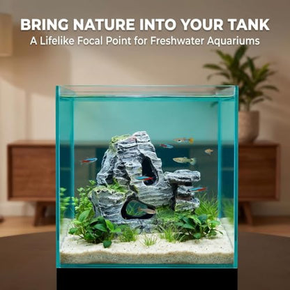 Artificial Moss Rock Aquarium Stone Cave – Resin Fish Tank Decor for Hiding and Landscaping, Small Mountain Terrain Ornament, Natural-Looking Habitat for Fish, Shrimp, and Reptiles, Decoration