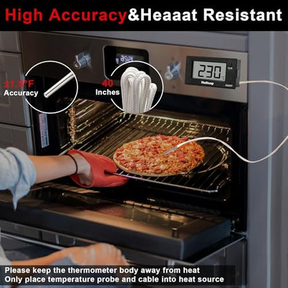 Digital Oven Thermometer with Probe Grill Meat Thermometer up to 572°F/300°C, Oven Thermometer Roasting for Barbecue Accessories for Kitchen, Roasting, Grill, Pizza-Black - color: Black