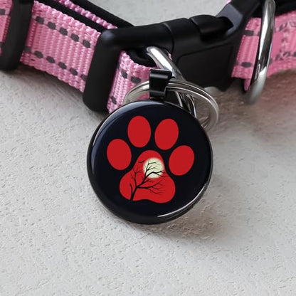 MYLUCKYTAG QR Code Pet ID | Personalized Dog & Cat Collar Tag | Online Profile with Instant Scanned Location Alert Email - style: Red Paw