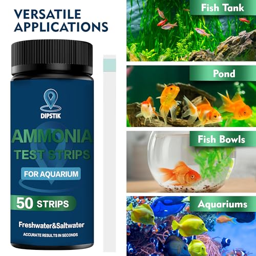 DIPSTIK Ammonia Test Strips for Fish Tank,Feshwater & Saltwater (50ct) | Ammonia Aquarium Water Test Kit - color: Ammonia