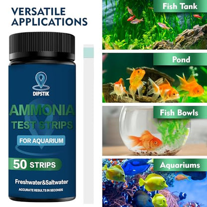 DIPSTIK Ammonia Test Strips for Fish Tank,Feshwater & Saltwater (50ct) | Ammonia Aquarium Water Test Kit - color: Ammonia