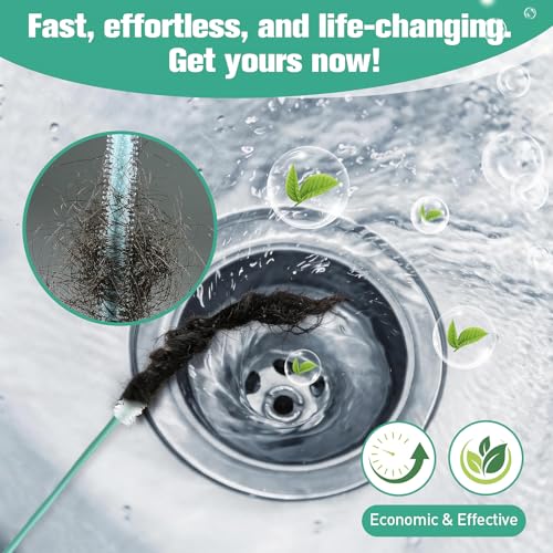 Drain Clog Remover Tool, 30-Inch Hair Clog Remover, Plumbing Snake Auger with Rotating Handle, Flexible Steel Shower Drain Snake for Cleaning Shower, Bath Tub, Easy to Use on Most Home-10 Pack