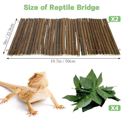 Hamiledyi 2 PCS Bendable Wooden Reptile Hideout Ladder Bridge Hiding Hut Tunnel Toys Climbing Bridge Chew Toy Habitat Accessories for Bearded Dragons Ball Python Guinea Pigs Rabbits(19.7 x 9 in)
