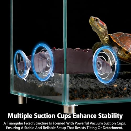 Turtle Basking Platform, 1 Count | Realistic Bark Design, 3 Strong Suction Cups, Sloped Ramp, For Aquatic Turtles, Reptiles, Frogs, Lizards