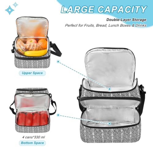 Emelivor Snake Insulated Lunch Bag Tote Container for Adult | 8L Double Deck,Large Lunch Box with Shoulder Strap,Thermal Meal Prep Cooler,Suitable for School Work Picnic Office Travel