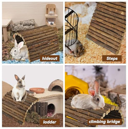 kathson Rabbit Wooden Bridge(20.0 x 11.8 inches),Guinea Pig Wood Tunnel Large Bunny Ladders Small Animal Flexible Hideout for Hamster Chinchillas Guinea Pig Hedgehog and Other Rodents - size: L (20.0 x 11.8 inches)