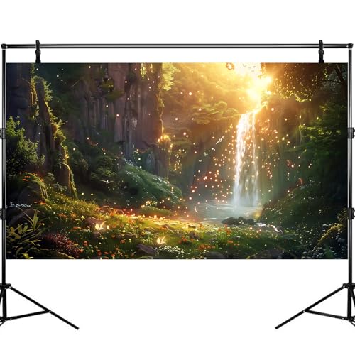 Fantasy Forest Aquarium Background Waterfall Cascades Tranquil Pool Fish Tank Background Enchanted Glade Vibrant Blooms Sunray Reptile Tank Backgrounds Fireflies Oasis Terrarium Backgrounds 24x12in - color: Golden Green, size: 24(W)x12(H)inches/ 60(W)*30c