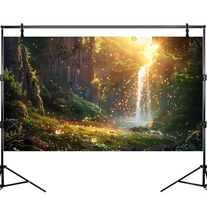 Fantasy Forest Aquarium Background Waterfall Cascades Tranquil Pool Fish Tank Background Enchanted Glade Vibrant Blooms Sunray Reptile Tank Backgrounds Fireflies Oasis Terrarium Backgrounds 24x12in - color: Golden Green, size: 24(W)x12(H)inches/ 60(W)*30c