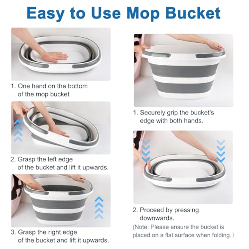 28L Large Collapsible Mop Bucket with Handle for Cleaning, Silicone Portable Pet Bathtub for Puppy Small Dogs Cats, Foldable Laundry Basket Hamper Clothes Storage Bin Space Saving Design for RV