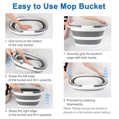 28L Large Collapsible Mop Bucket with Handle for Cleaning, Silicone Portable Pet Bathtub for Puppy Small Dogs Cats, Foldable Laundry Basket Hamper Clothes Storage Bin Space Saving Design for RV