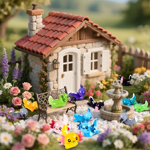 50Pcs Mini Resin Axolotl Miniature Axolotl Ornament Charms, 10 Colors Tiny Axolotl Figurines Resin Small Animals for DIY Craft Garden Landscape Dollhouse Potted Plant Aquarium Decoration