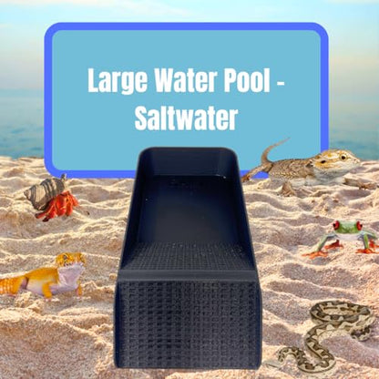 Hermit Crab, Lizard, Turtle, Amphibian XL Watering Pool | Platform Pool Accessory with Access Ramp for Pet Habitats | 9.75" x 5" | Made in USA (X-Large) (Salt Only, Black) - color: Salt Only, Black