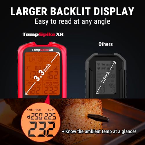 TempPro TempSpike Wireless Meat Thermometer Digital with 2 Probes | 2000FT Range, Ultra-Thin Meat Probe, Temperature Alarm For Smoker, BBQ, Grill, Turkey, Previously ThermoPro - style: 2000ft Red