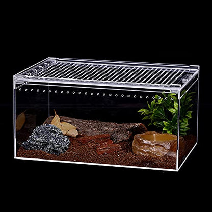 NANEEZOO Magnetic Enclosure for Spider, 12 x 8 x 6 Inch Reptile Breeding Box Terrarium Cage for Insect Tarantulas Amphibians Caterpillars Snail Clear Reptile Feeding Box