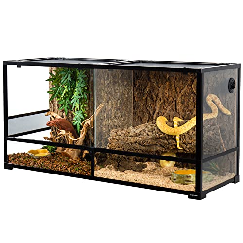 REPTIZOO 88 Gallon Large Reptile Terrarium 48" x 18" x 24" Knock-Down Glass Reptile Tank with Double Hinge Door & Screen Ventilation, Supporting Used as 2 Separate Habitats Easy Assembly - size: 48" x 18" x 24"