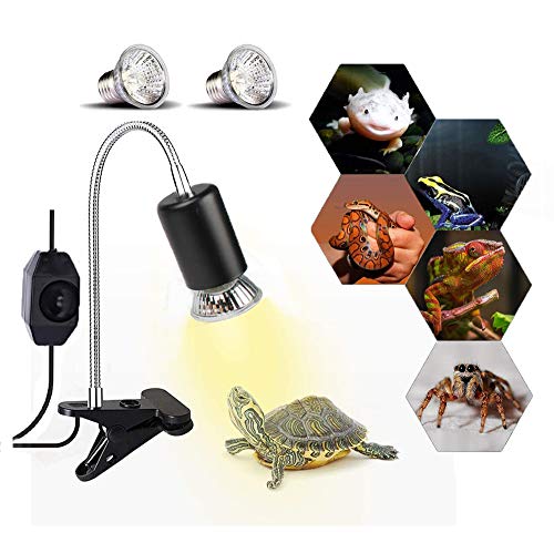 75W Reptile Heat Lamp, Turtle Heating Light UVA UVB Temperature Adjustable 360°Rotatable Clip Basking Lamp for Amphibian Reptile Turtle Lizard Snake (Heat Light with 2pcs 75W Bulb) - size: Heat light with 2pcs 75W Bulb