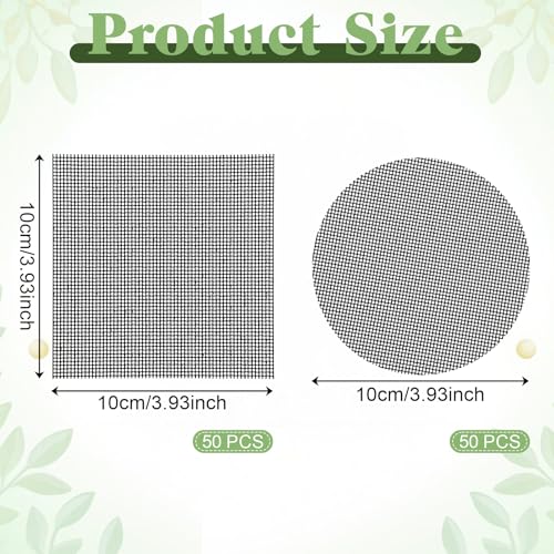 100 Pcs Bonsai Pot Meshs Pad, 4 inch Round&Square Flower Pot Hole Mesh | Drainage Mesh Hole Screens Durable Reusable Bonsai Bottom Grid Mat Gardening Essentials