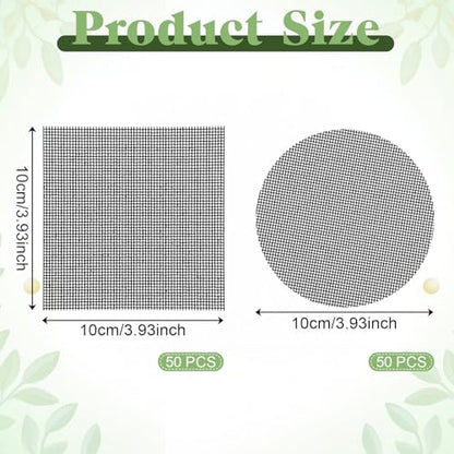 100 Pcs Bonsai Pot Meshs Pad, 4 inch Round&Square Flower Pot Hole Mesh | Drainage Mesh Hole Screens Durable Reusable Bonsai Bottom Grid Mat Gardening Essentials