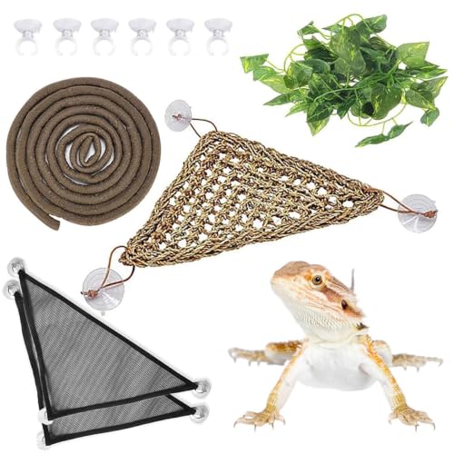 Hamiledyi Bearded Dragon Tank Accessories Lizard Hammock Climbing Jungle Vines Adjustable Leash Bat Wings Flexible Reptile Leaves with Suction Cups Reptile Habitat Decor for Gecko,Snakes,Chameleon
