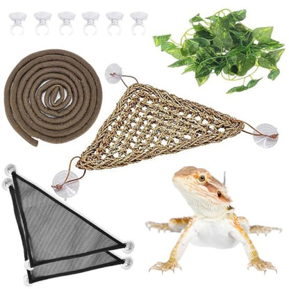 Hamiledyi Bearded Dragon Tank Accessories Lizard Hammock Climbing Jungle Vines Adjustable Leash Bat Wings Flexible Reptile Leaves with Suction Cups Reptile Habitat Decor for Gecko,Snakes,Chameleon