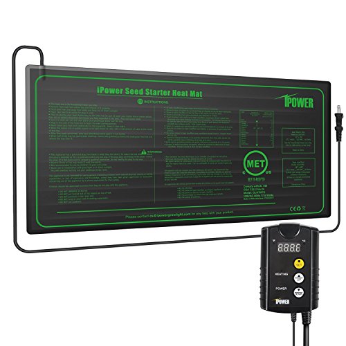 iPower 10" x 20" Warm Hydroponic Seedling Heat Mat and Digital Thermostat Control Combo Set for Seed Germination, Black - size: 10" x 20", style: with Controller