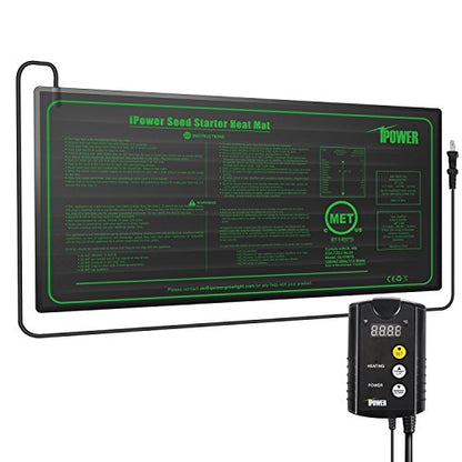 iPower 10" x 20" Warm Hydroponic Seedling Heat Mat and Digital Thermostat Control Combo Set for Seed Germination, Black - size: 10" x 20", style: with Controller
