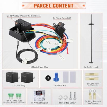 12V/24V Digital Electric Radiator Fan Controller Switch Kit #0444 for Truck | Thermatic Dual Fan Relay Kit With Adjustable Temperature Range (104-230°F), LED Real-Time Display, for Car ATV UTV Marine