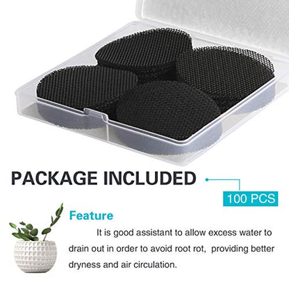 Plant Mesh Drainage Screens - 100PCS 2-Inch Reusable Grid Mats, Keep Soil in Pots for Succulents, Bonsai, Indoor Plants & Repotting