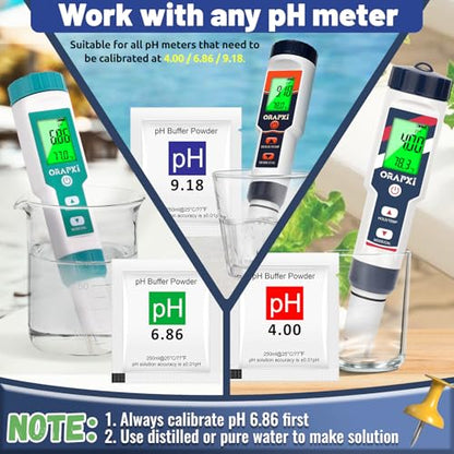 15 Pack pH Meter Calibration Solution Buffer Solution Powder for Precise & Easy Calibration, 4.00/6.86/9.18pH Buffer Powder with 3 Extra Bottles - Professional pH Tester Calibration Kit
