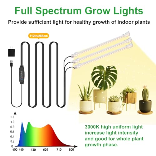 10.2'' 3 Head Grow Light Strips, LED Grow Lamps for Indoor Plants, Full Spectrum 3000K, Plant Light with 3/9/12H Timer, 10 Dimmable Levels for Seedling Succulent, Match for Plant Shelf - color: Warm, size: 10.2Inch 3 Head 1 Pack