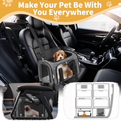 Soft-Sided Cat/Dog/Pet Carrier, Collapsible Pets Travel Carriers | for Big Cats/Small Dogs with Shoulder Strap & Removable Mat, Mesh Puppy Carry Bag,Up to 16 Lbs,TSA Airline Approved-Dark Grey - color: Dark Grey, size: 17"L x 11"W x 11"H