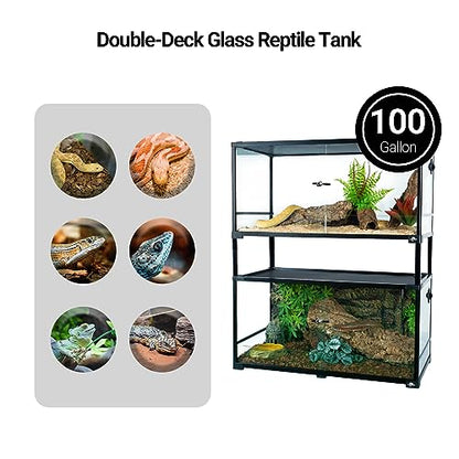 Double Stacked Reptile Tank, 36" x 18" x 44" Tall Reptiles Terrarium, Front Opening, Full Vision, Knock Down, 2 Pack 50 Gallon Glass Cage for Reptile, Bearded Dragon, Lizard, Snake, Gecko