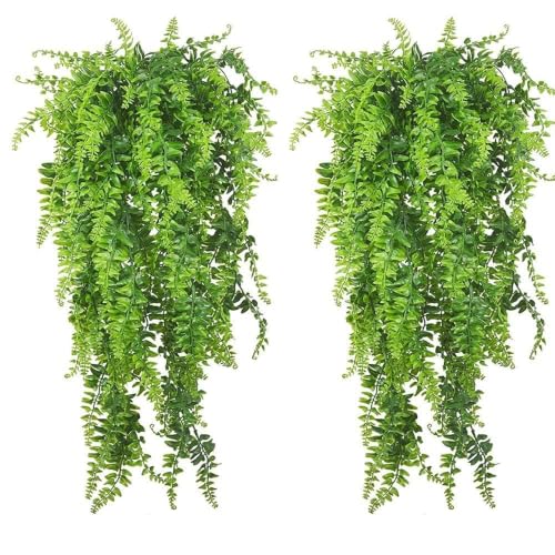 PINVNBY Reptile Plants Hanging Fake Vines Boston Climbing Terrarium Plant with Suction Cup for Bearded Dragons Lizards Crested Gecko Snake Hermit Crab and Tank Habitat Decorations (2 Pack) - size: 2 PCS