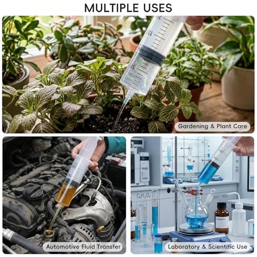2pcs 200ml Large Plastic Syringes with 2pcs 47in Tubing and Luer Tips | Individually Sterile Packed,for Measuring,Feeding,Refilling,Watering, Filtration and Laboratory Applications without Needles