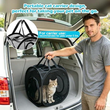 Small Animal Playpen with Surround Tunnel, Portable Foldable Outdoor Guinea Pigs Playpen with Carrying Handle, Breathable Mesh Playpen for Kitten, Hedgehog, Snake, Rabbit, Lizard, Small Pets