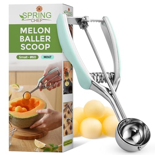 Spring Chef Small Stainless Steel Melon Baller Scoop, #60, 1 Tbsp, Mint | Cookie Scoop for Baking with Soft Grip & Trigger Release, Melon Scooper, Small Ice Cream Scoop, 1 Tablespoon, Dishwasher Safe - color: Mint, size: #60 - Small - 1 Tbsp