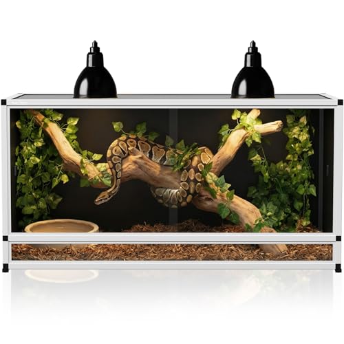 120 Gallon Black PVC Reptile Enclosure, 48 x 24 x 24 Inch 4x2x2 Habitat for Bearded Dragons, Ball Pythons and Snakes with Tempered Glass Doors and Lock