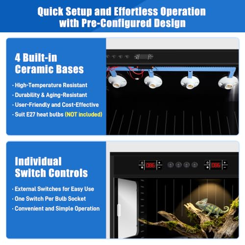 PVC Reptile Tank Enclosure-40 Gallon Intelligent Bearded Dragon Tank, Front Opening Reptile Terrarium 39x15.7x15.7 with Temperature Controller, Mat & Sliding Door Handle for Snake Lizard Gecko