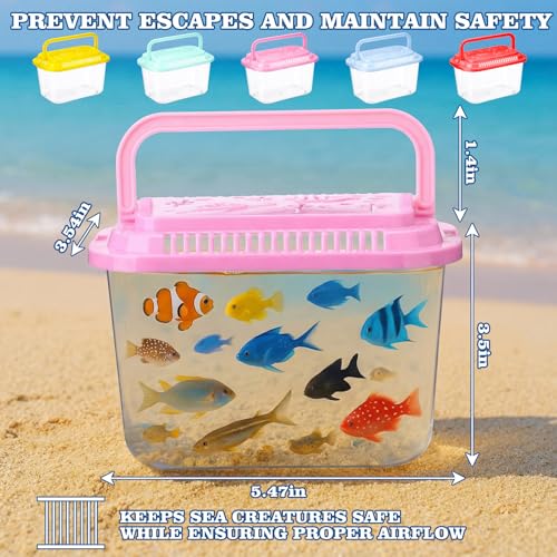 Leinuosen 12 Pcs Plastic Reptile Terrariums Carrier Cage Small Fish Transport Container with Handle Tarantula Enclosure Snake Breeding Box Hatching Container Clear Tank Aquarium for Crab Turtle
