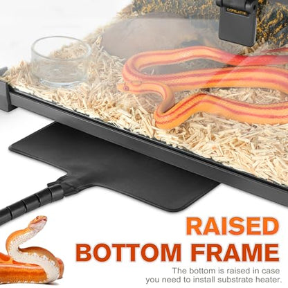 12"x8"x6" Reptile Terrarium, Escape-Proof Glass Top-Opening Vivarium for Small Terrestrial Snakes Such as Garter Snakes, with Escape-Proof Lock & Feeding Hatch - size: 12"D X 8"W X 6"H